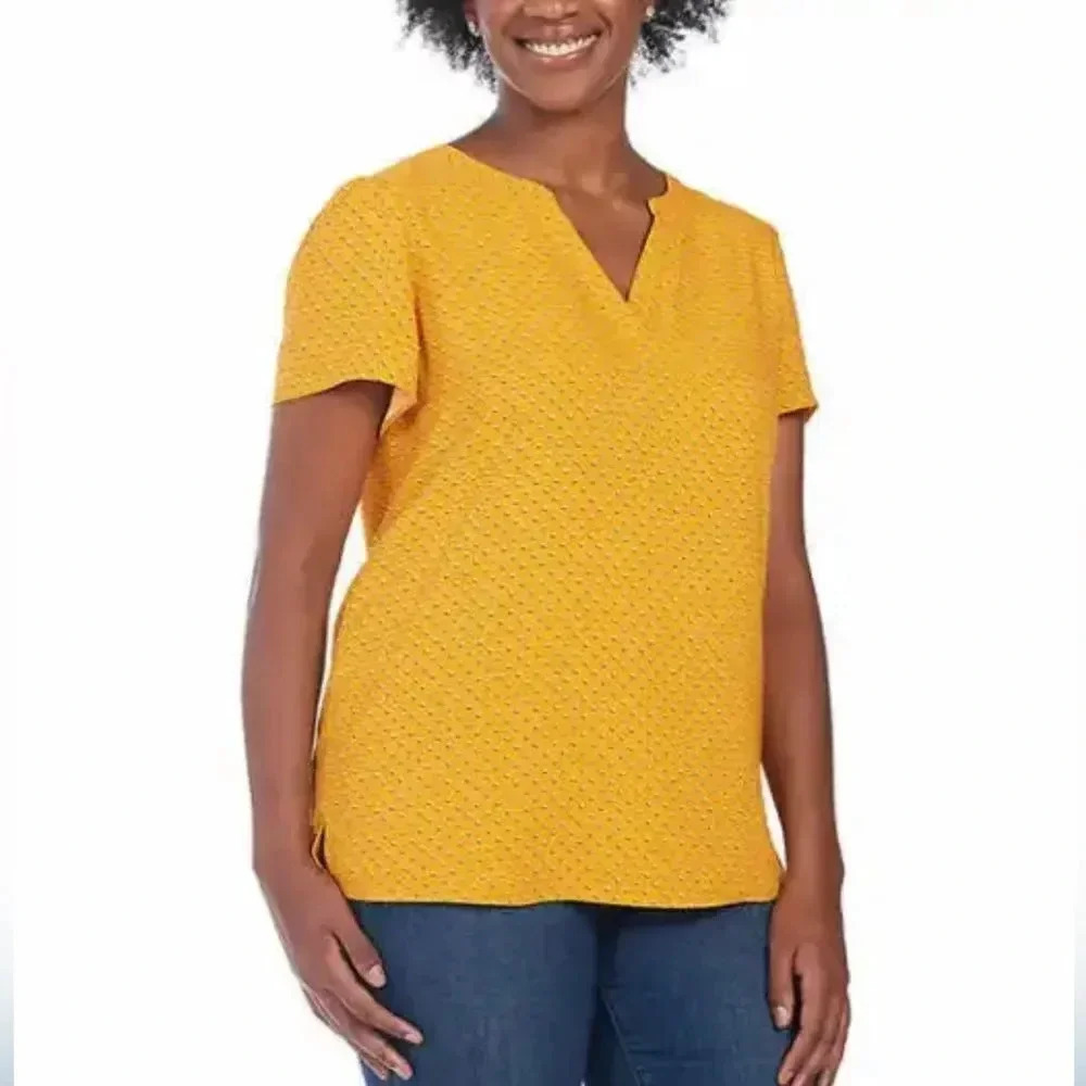 Hillary Radley, ladies, short sleeve printed blouse, V-neck
